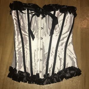 Black & White Button Front & Tie Up Back Corset
